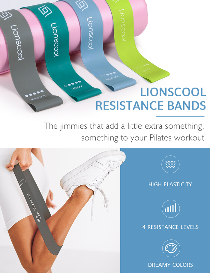 LIONSCOOL Pilates Ring Set - Premium Anti-Deformation 14”Magic Circle with Dual Padded Handles - Includes Burst Resistant Pilates Mini Ball & Highly Elastic Resistance Bands & Workout Guide & Bag LIONSCOOL
