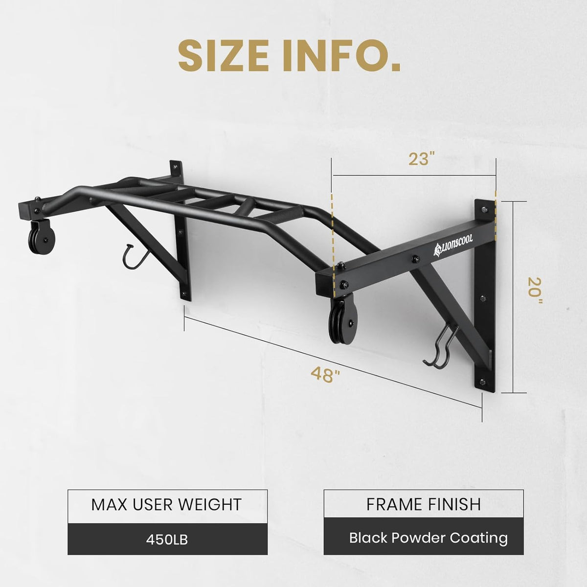 LIONSCOOL Multi-Grip Wall Mounted Pull Up Bar with Pulley System LIONSCOOL