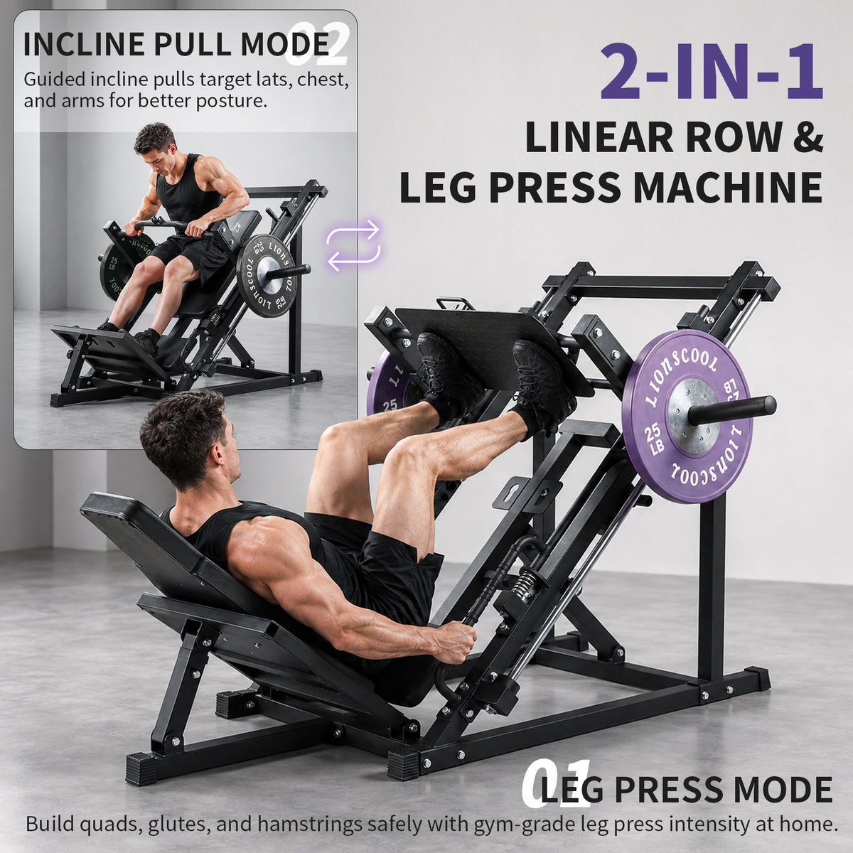 Lionscool 2-in-1 Linear Row Machine & Leg Press machine LIONSCOOL