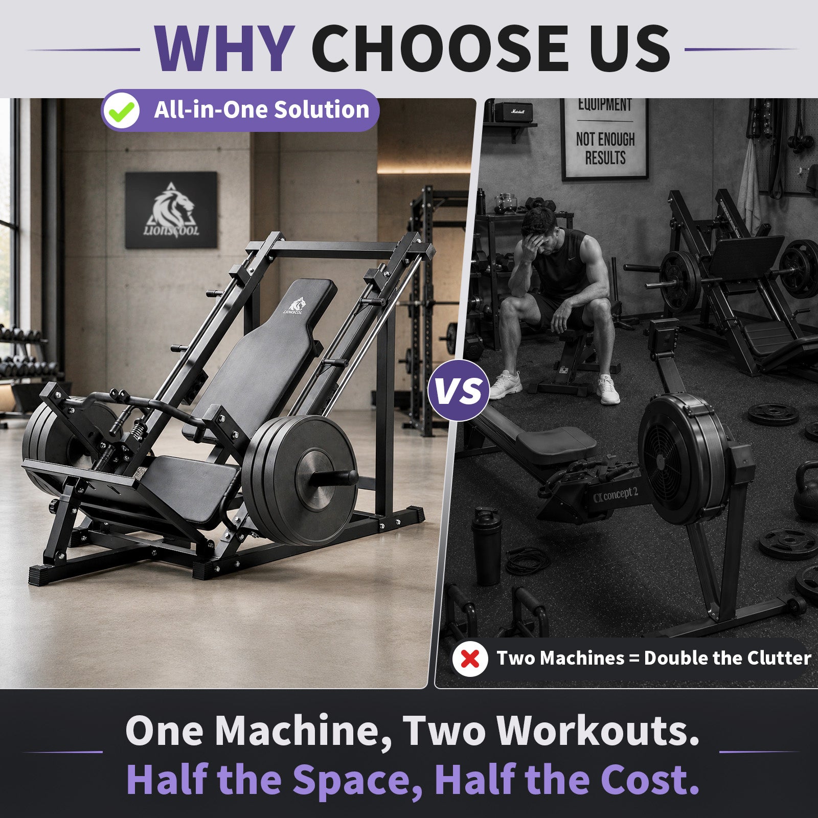 Lionscool 2-in-1 Linear Row Machine & Leg Press machine LIONSCOOL