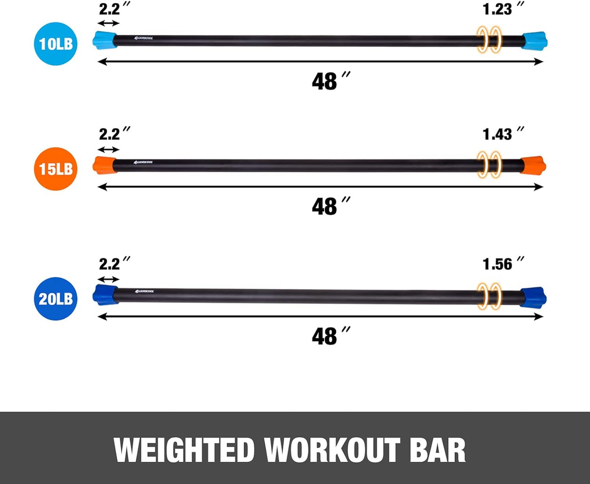 LIONSCOOL Workout Weighted Bar,Padded Exercise Weight Bar, Solid Steel Stretching weighted bar set for Body Sculpting, Physical Therapy,Body Toning(10+15+20LB) LIONSCOOL