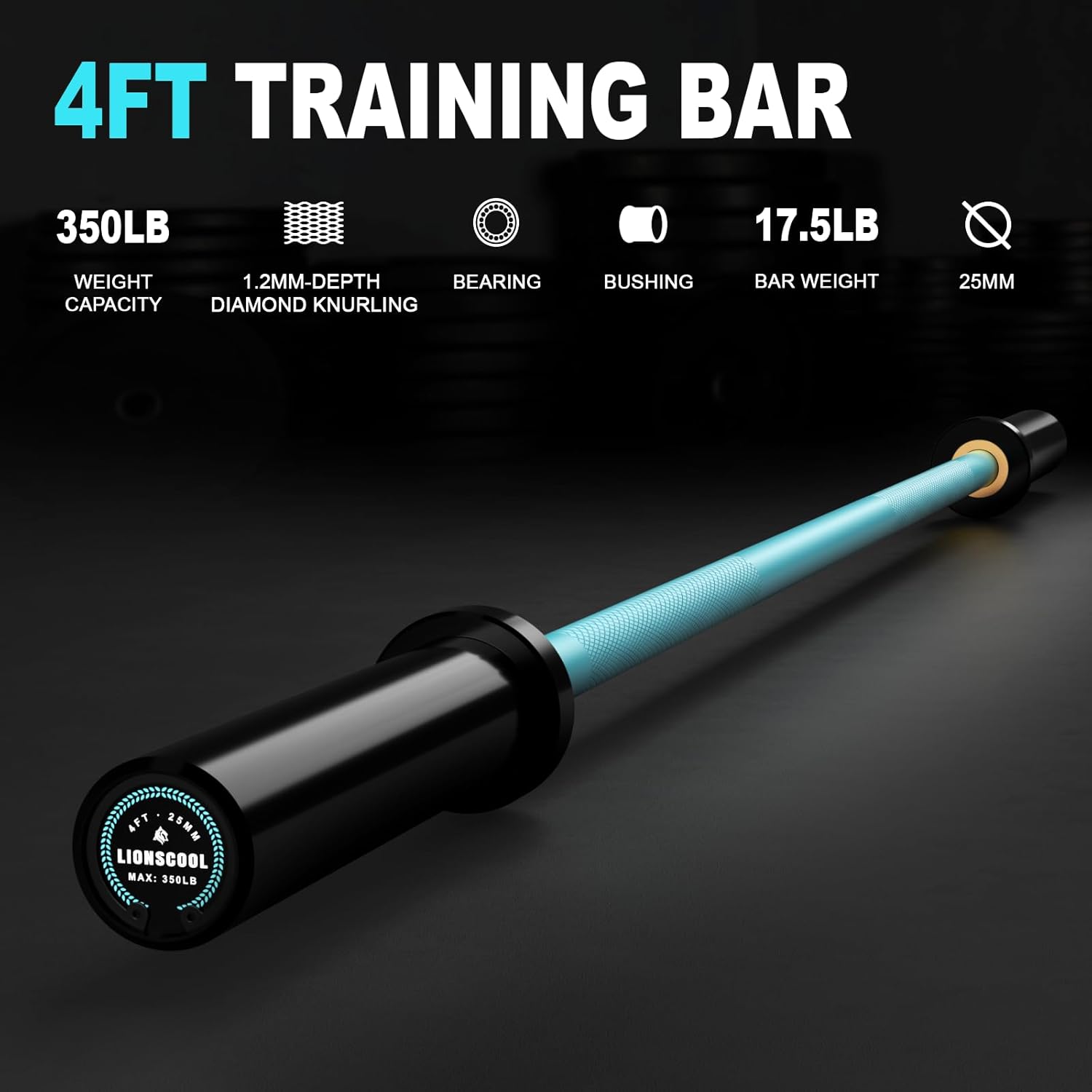 LIONSCOOL Premium 4ft Barbell for Strength Training and Olympic Weightlifting, 2 Inch Bar for Squats, Curls, Deadlifts, Presses, Hip Thrusts, 500LBS Weight Capacity Available LIONSCOOL