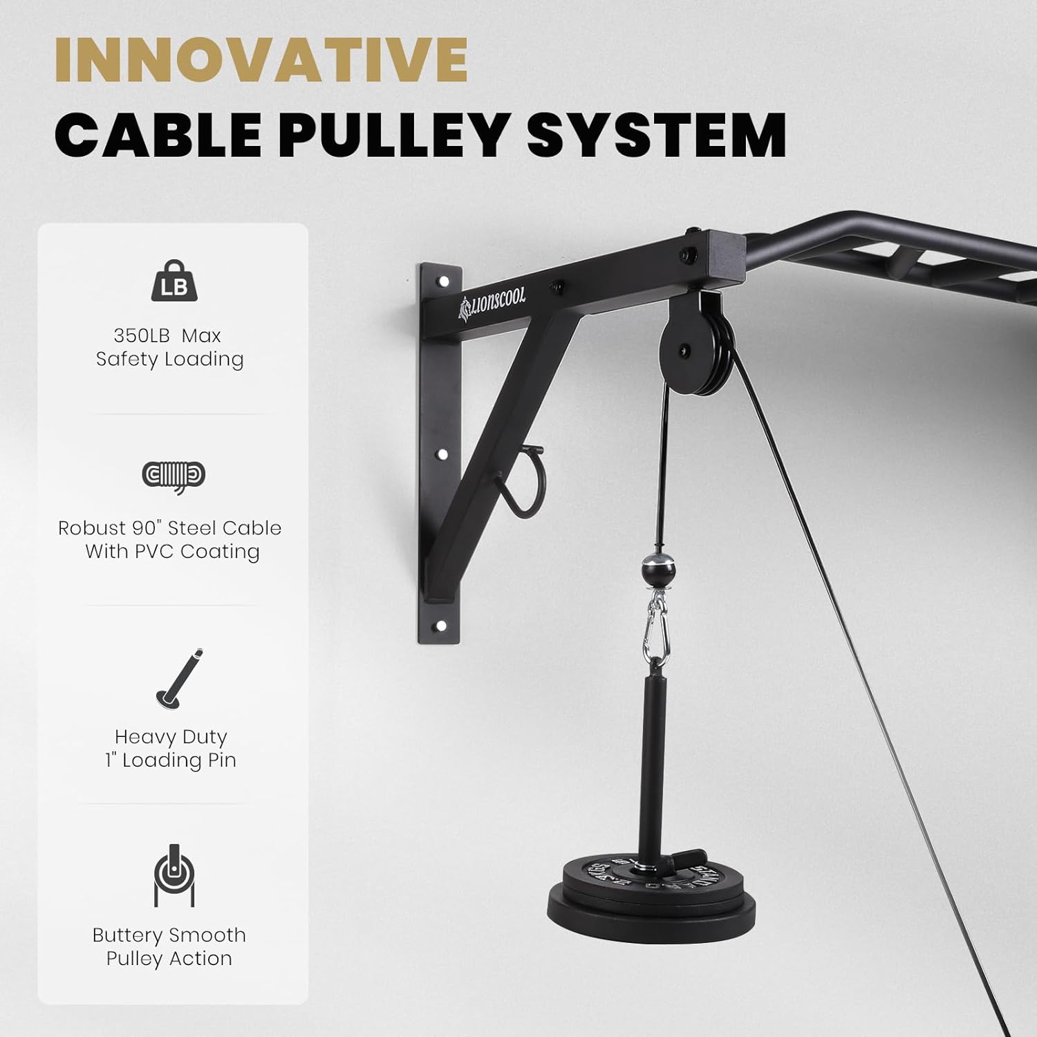 LIONSCOOL Multi-Grip Wall Mounted Pull Up Bar with Pulley System LIONSCOOL