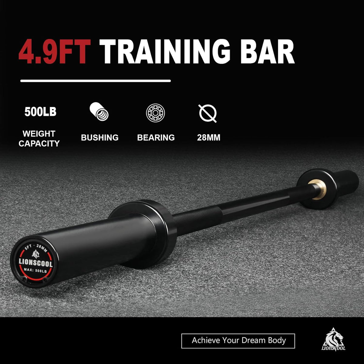LIONSCOOL 4.9ft Olympic Barbell –  500LB Capacity LIONSCOOL