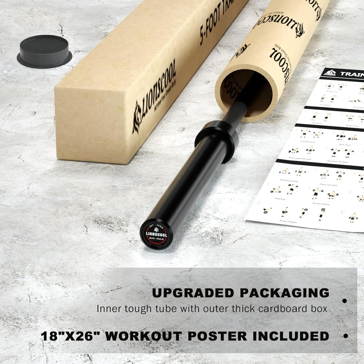 LIONSCOOL 4.9ft Olympic Barbell –  500LB Capacity LIONSCOOL