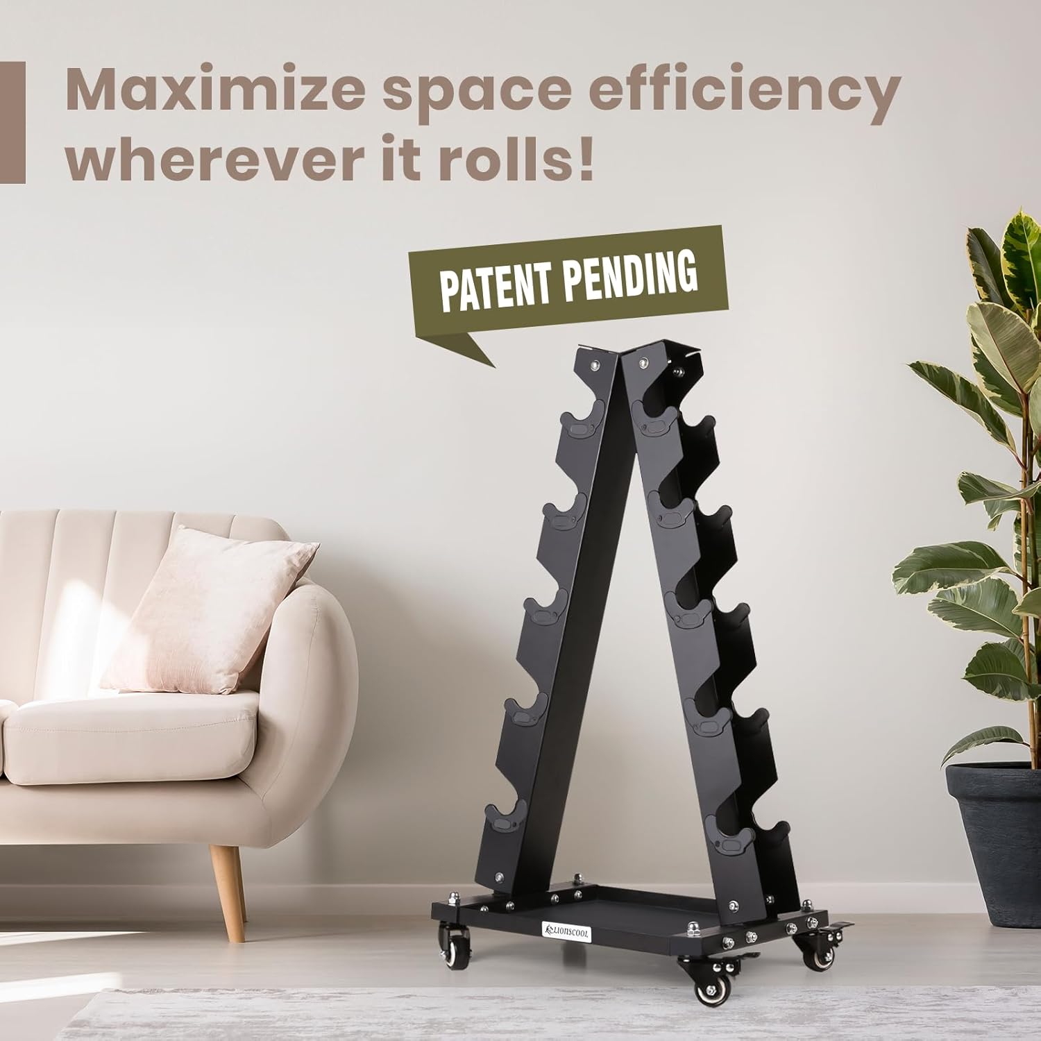 LIONSCOOL Portable A-Frame Dumbbell Rack with Wheels LIONSCOOL