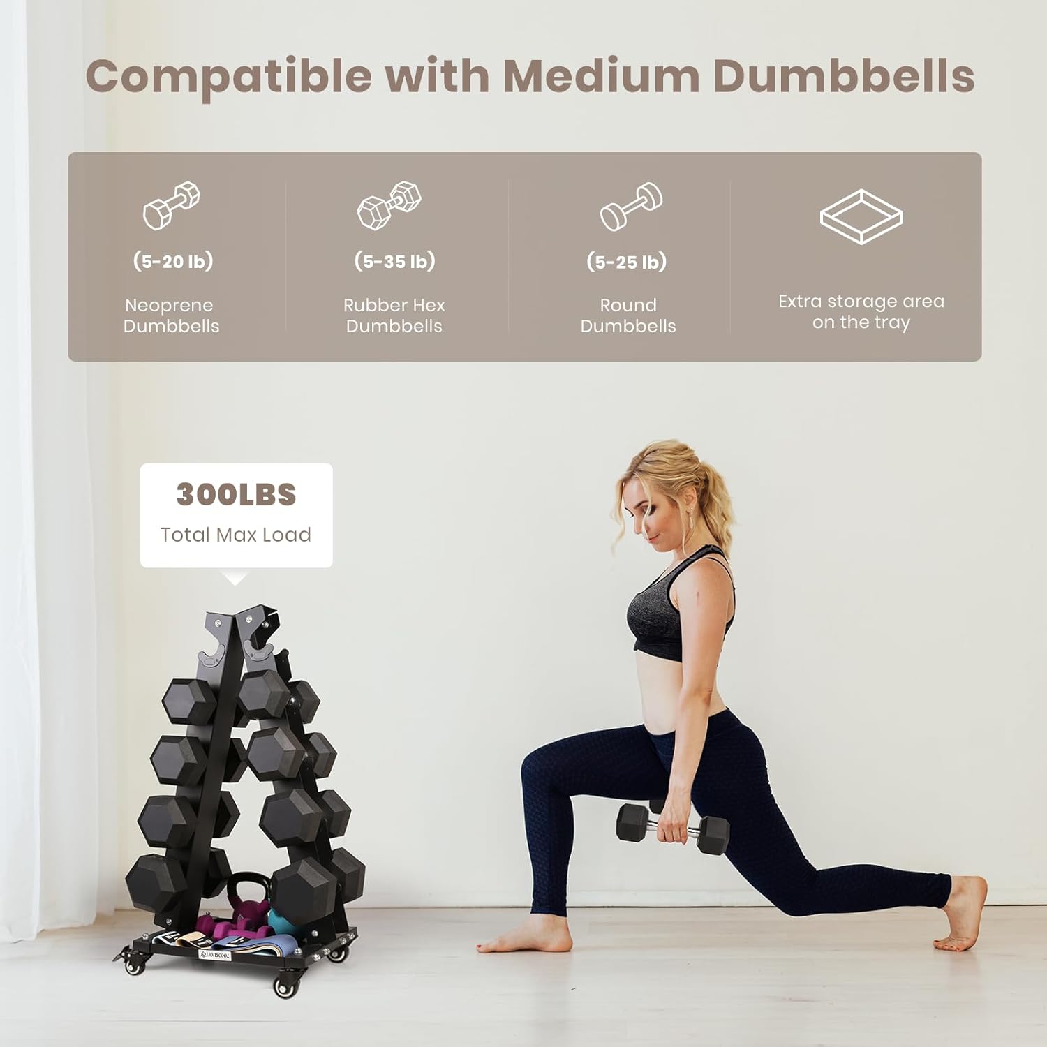 LIONSCOOL Portable A-Frame Dumbbell Rack with Wheels LIONSCOOL