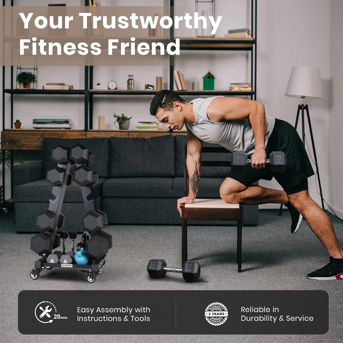 LIONSCOOL Portable A-Frame Dumbbell Rack with Wheels LIONSCOOL