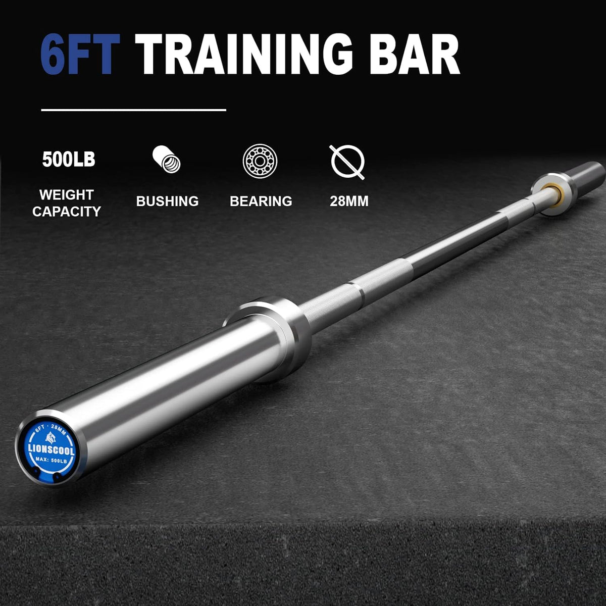 LIONSCOOL 6ft Olympic Barbell - 2 Inch Bar for Squats, 700LBS Weight Capacity LIONSCOOL