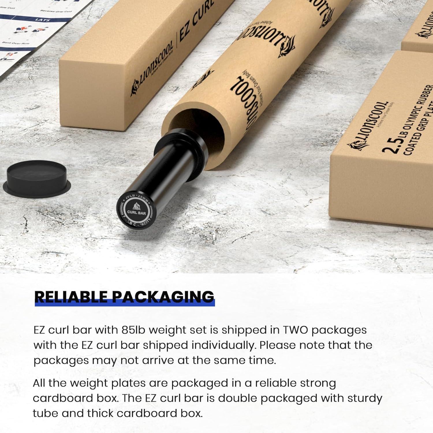 LIONSCOOL Curl bar for Strength Training and Olympic Weightlifting, 2 Inch Bar for Squats, Curls, Deadlifts, Presses, Hip Thrusts, 350LBS Weight Capacity Available(EZ Bar+85LB grip weight plates) LIONSCOOL